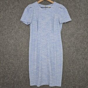 Calvin Klein Dress Womens 12 Blue Tweed Short Sleeve Sheath Lined Zip Work